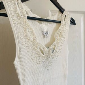 NWT Chic White Knit Tank Top with Beading Accents
